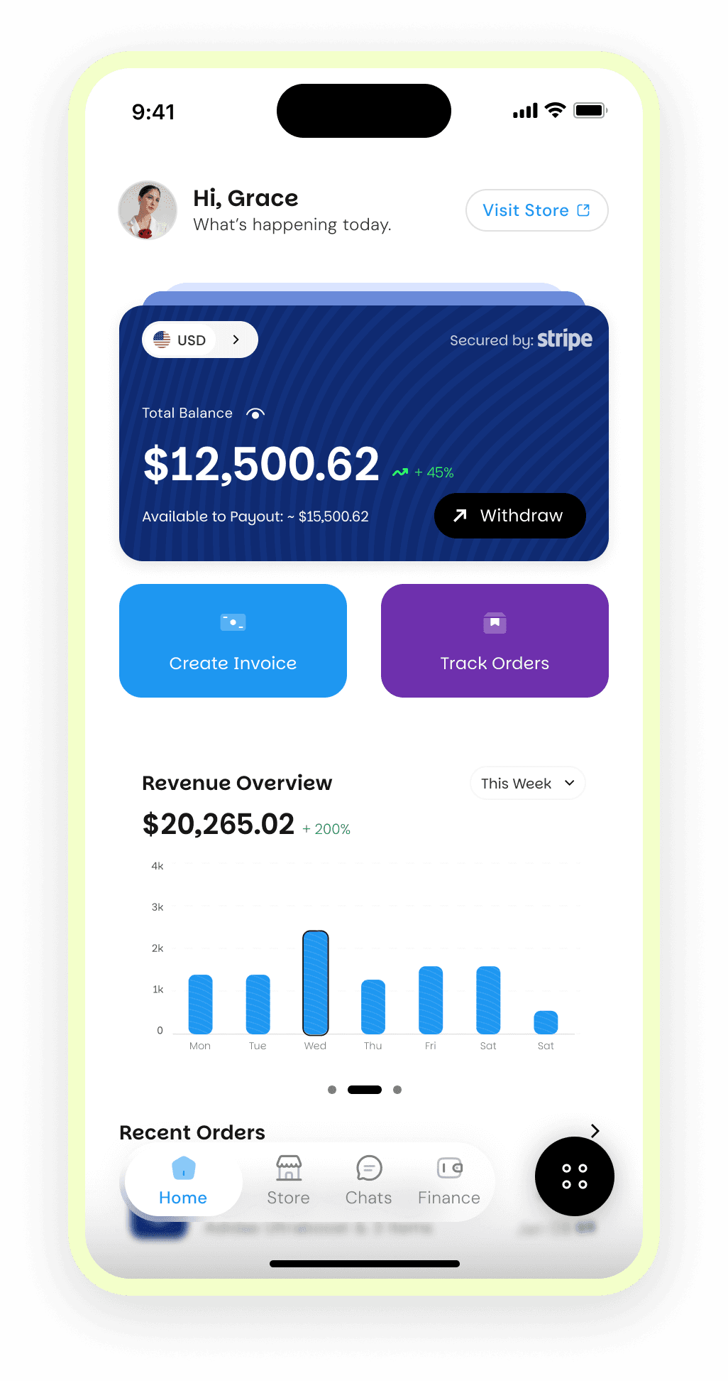 Khaime mobile dashboard screen