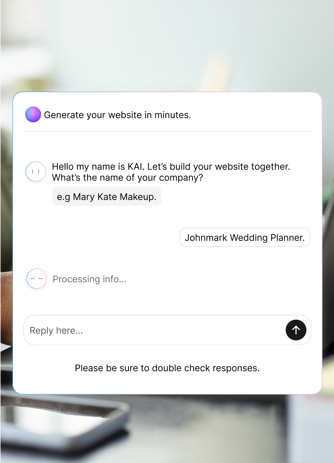Step 1: Tell us what your site is about (via text prompt or keywords)
